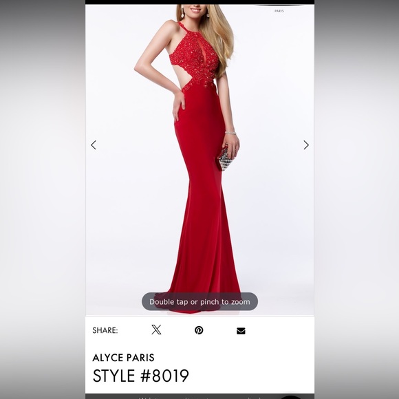 Alyce Paris Red Sleeveless Halter Backless Gown for Prom/Grad - Picture 3 of 10